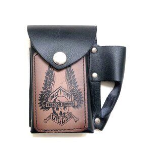 Mascorro Black Genuine Leather Freedom Racing Cigarette & Lighter Case